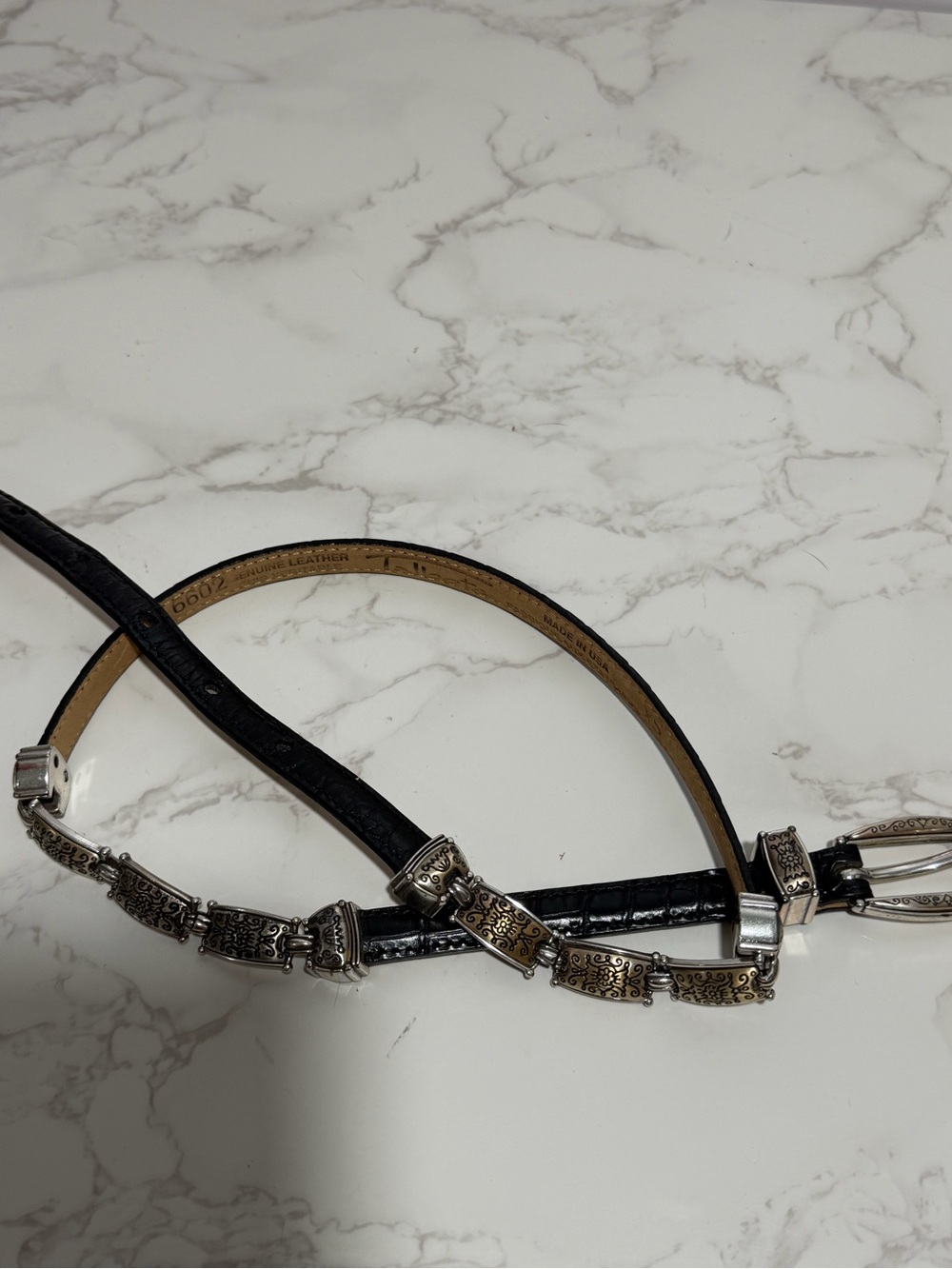 Talbot's Vintage Women's Black Leather Belt with Silver Filigree Accents - XS - Picture 7 of 12